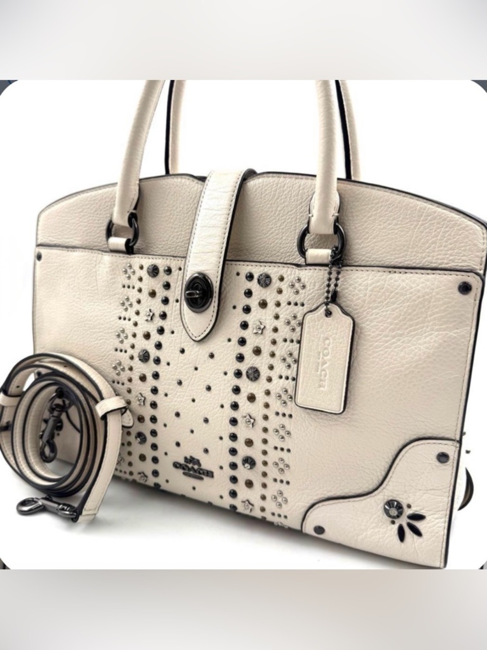 COACH Mercer Chalk Pebble Leather Western Rivet Bag
